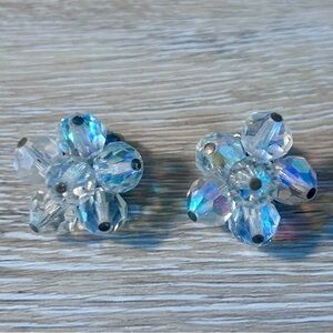 Vintage Iridescent Floral Clip-On Earrings | 1950s Crystal Bead Statement